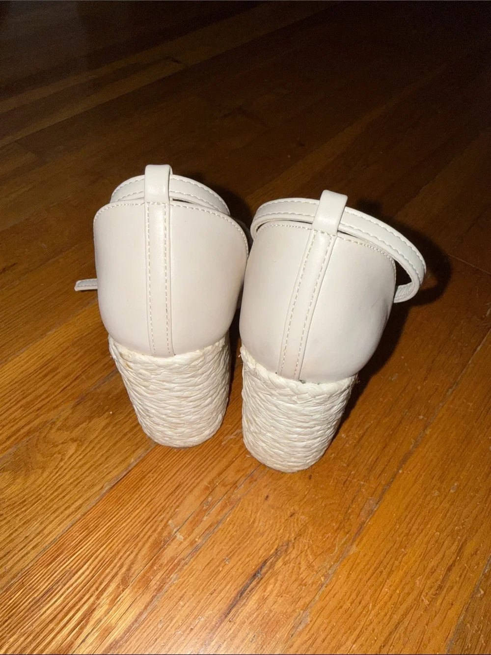 Qupid Cream Braided Wedge Sandals with Ankle Strap